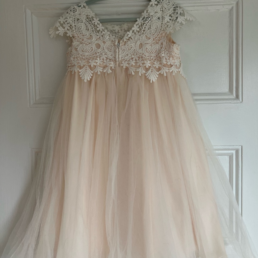 David’s Bridal flower girl dress- Venise Lace Cap Sleeve Flower Girl Dress
